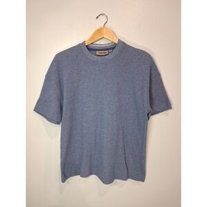 Amongst Others Mens Blue Waffle Knit Short Sleeve Crew Neck Shirt Size M Relaxed